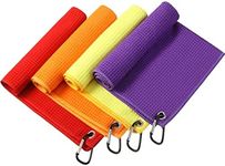 Remagr 4 Pack Golf Towel for Golf Bags Microfiber Fabric Towel Bag with Clip Waffle Pattern Golf Accessories for Men Women Golf Ball Club Set, Multiple Colors (Red, Orange, Yellow, Purple)