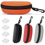 Portable Sunglasses Case, 4 Pcs Hard Shell Sunglasses Case with Hook, Zipper Eyeglasses Case for Women, Men, Travel, Sports