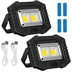 Lyneun LED Work Light Rechargeable Floodlight COB Portable 30W 2000Lumens with 3 Modes,Spotlight IP65 Waterproof Outdoor for Camping Traveling Fishing Security Lights(2Pack)