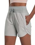 BALEAF Women's 5" Running Shorts Workout with Pockets Quick Dry Athletic Shorts Elastic Waist Grey M