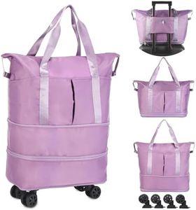 VOOWO Rolling Duffle Bag with Wheels, Expandable Foldable Duffel Bag with Wheels for Travel, Rolling Luggage Carry on Duffel Bag, Wheeled Travel Duffle Bag, Large Weekend Bag for Women & Men, Purple,