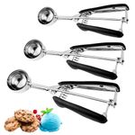 Cookie Scoop Set of 3, Cookie Dough Scoop for Baking Ice Cream Scoop with Trigger Release, 18/8 Stainless Steel Cookie Scooper, 3 Pcs Large Medium Small Size Ice Cream Scooper for Melon