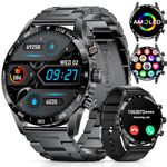 Smart Watch for Men,1.43'' AMOLED Display Smartwatch Compatible for Android iOS Phone,Rugged Military Bluetooth Call(Answer/Dial Calls),AI Voice Assistant with 2 Watchbands(Stainless Steel+Leather)