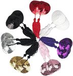 Kootinn [7 Pairs] Reusable Adhesive Nipple Cover, Shiny Sequin Silicone Heart-Shaped Breast Pads Pasties Bra with Tassel, Seven Colors