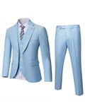 MrSure Men’s 3 Piece Suit Blazer, Slim Fit Tux with 2 Button, Jacket Vest Pants & Tie Set for Party, Wedding and Business Sky