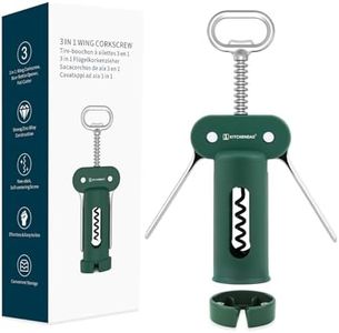 KITCHENDAO 3 in 1 Wing Corkscrew Wine Bottle Opener with Foil Cutter, Built-in Beer Bottle Opener, Multifunctional Wine Opener with Non-Stick Sharp Screw, Easy to Use, Manual Wine Corkscrew, Green