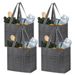 VENO 4 Pack Reusable Grocery Shopping Bag w/Hard Bottom for Trolley Cart, Heavy Duty Tote Bag for Life w/Front Pocket, Beach Bag, Multi-Purpose Water-Resistant(Windowpane, 4 Pack)