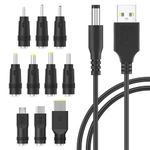 aceyoon DC Power Cable 3A with Universal 5.5 x 2.5mm 10 Tips DC Power Adapter Black DC USB Cable 1m DC Barrel Jack Connectors for 5V DC Power Supply Compatible for Acer, Laptops, Router, Keyboard etc