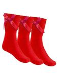 ITRAT® 3 Pairs Ankle Socks with Bow for Kids Girls School Uniform Party Casual Wear Cotton Rich Back to School Mid Calf Socks (9-12 Red)