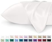 Bedsure Satin Pillowcase for Hair and Skin - Similar to Silk Pillowcase, Cooling Pillow Cases 2 Pack with Envelope Closure, Gifts for Women, Queen & Standard Size 50x75 cm, Ivory White