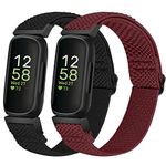 Huamanlou 2 Pack Elastic Strap Compatible with Fitbit Inspire 3/Inspire 2/Inspire/Inspire HR/Ace 2/Ace 3 Strap, Soft Nylon Adjustable Sport Replacement Band Women Men