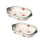 OLWICK® Rectangular Ceramic Baking Dishes, Casserole Dishes for Oven, Lasagna Pans Deep with Handles for Kitchen, 600ml, Pack Of 2, Dark Green