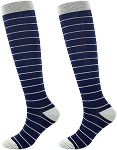 Junely Compression Socks for Women 20-30 mmhg Knee High for Support Nurses Pregnancy Sports Travel Flight Running, A8-navy, One Size