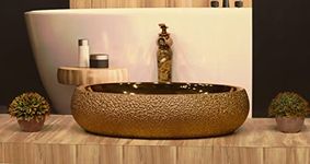 CLUSTER Designer Glossy Ceramic Tabletop/Countertop/Wash Basin for Bathroom And Living Rooms Decor, Rose Gold, Oval Shape Basin (23.6 x 15.7 x 6 Inch)