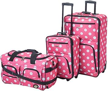 Rockland Vara Softside 3-Piece Upright Luggage Set, Pink Dots, 3-Piece Set (20/22/28), Vara Softside 3-Piece Upright Luggage Set