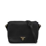 Prada Vitello Phenix Nero Black Pattina Shoulder Messenger Bag 1BD091