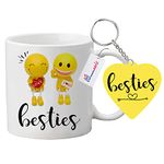 waohhARTZ Bestie Gifts Valentines Day Gift for Boyfriend Girlfriend Wife Husband, Happy Valentine s Gifts for Him Her - 1 Ceramic Mug - White - 11oz, 1 Key Chain (Besties)