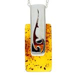 Genuine Cognac Baltic Amber & Sterling Silver Modern Pendant without Chain - GL294