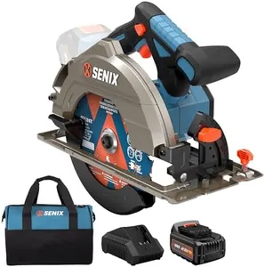 SENIX X2 20V Max* 7-1/4" Cordless Circular Saw, 4200RPM Brushless Motor, Led Work Light, 55 Degree Bevel, 4.0Ah Battery, Charger & Storage Bag Included (PSCX2-M3)