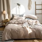 Sacebeleu 100% Cotton Duvet Cover Set King Size Khaki Plain Elegant Bedding Set 3 pcs Quilt Cover ith Zipper Closure 220x240cm with 2 Pillow cover 50x75cm