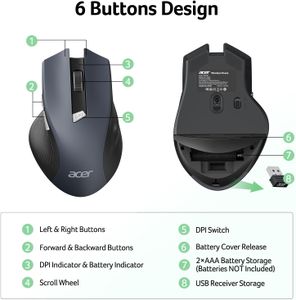 Acer Wireless Mouse – Adjustable 3 DPI, Ergonomic Design