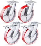 GBL 8" Heavy Duty Casters Set of 4 with 2 Brakes - up to 3350 lbs - No Floor Marks Silent Scaffolding Caster Wheels - Hard Rubber Industrial Wheel - Red