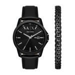 Armani Exchange Leather Analog Black Dial Men Watch-Ax7147Set, Black Band