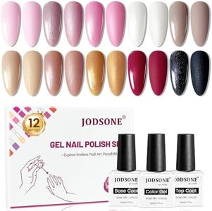JODSONE 10 Color Gel Nail Polish Set with Base Coat and Top Coat Great DIY Salon Home Gift