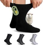 Forcool Diabetic Merino Wool Non Binding Loose Top Seamless Toe Cushioned Sole Non Blister Crew Mid Calf Diabetes Dress Socks for Men Women, Large 3 Pairs Black/Gray/Dark Gray
