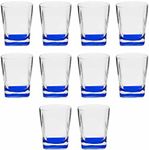 DISCOUNT PROMOS 10 Verona Whiskey Glasses Set, 11 oz. - Durable, Thick Base, Color Bottom, Barware - Blue