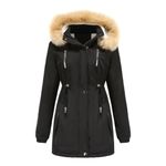 YFFUSHI Women Warm Faux Fur Hooded Jacket Long Sleeves Fleece Lined Winter Coat Fashion Winter Parka Outerwear