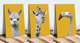 CanvasArtShop CANVAS WALL ART SET GIRAFFE ANIMAL DESIGNS BLACK AND WHITE YELLOW MUSTARD (3 SET 8X12 INCH EACH PANEL)