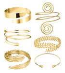 RIOSO 6 Pieces Arm Cuff Upper Arm Band Cuff Bracelet Bangle for Women Silver Gold Adjustable Armband Set, 8 3 inch, Silver