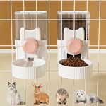 Hanging Automatic Food Water Dispenser, 35oz Rabbit Feeder Guinea Pig Water Bottle Food Feeder for Ferret Guinea Pig Rabbit Cat Hedgehog Bunny Food Cage Accessories,Pink