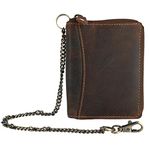 CTM® Men's Hunter Leather Zip-Around Bifold Chain Wallet, Brown