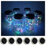 6 Pack Mason Jar Lights 10 LED Solar Colorful Fairy String Lights Lids Insert for Patio Yard Garden Party Wedding Christmas Decorative Lighting Fit for Regular Mouth Jars(Jars Not Included)