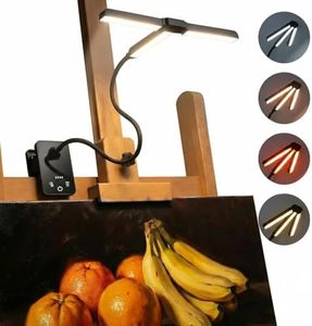 holoith 3 Head Foldable Clip-On LED Easel Lamp for Artists, 4 Color Modes and 12 Level Dimmable, 300lm Eye Care Light with Flexible Arm, USB-Powered for Painting, Drawing and Art Creation