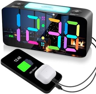 Dynamic RGB Mirror Alarm Clock for Bedroom, 15-Color Mode/7" Large LED Screen/3 Dimmer + OFF,7 Color Nightlight,2 USB Phone Charger,5-Level Loud Alarm,12/24H,Plug in Rainbow Clock for Kid Deep Sleeper