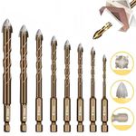 Sunkizzrs® 8-Pcs Hex Cross Tile Drill Bits Set(3/4/5/6/7/8/10/12mm)Alloy Steel Hex Shank High Impact 4-Edge Hole Opener Drill Bits for Ceramic Tiles, Ceramic, Glass, Marble, Concrete, Plastic, Wood