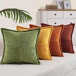 Topfinel Orange Green Decorative Throw pillows covers 18x18 Inch Set of 4,Rustic (Rust,BurntOrange,Terracotta,Yellow,Grass Green)Corduroy Striped Pillowcase,Cushion Cover for Home Sofa Couch Bed Chair