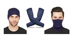 PrimeBox Soft Fabric Washable Face Mask Helmet cap and Sleeves For Bike Riding Under Helmet Daily Use Accessories (Pack of 3pcs Mask Helmet Cap Arm Sleeves Combo Blue Color)