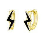 Lightning Bolt Earrings Sterling Silver Lightning Bolt Hoop Earrings Black Lightning Bolt Jewellery Gifts for Women Men