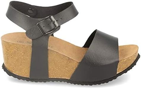 shoes&blues.es 36903-Sandalia Mujer Estilo Sport con Plataforma, Cuna Anatomica Confort y Pulsera con Hebilla Ajustable. Primavera Verano.. Talla 37 Negro