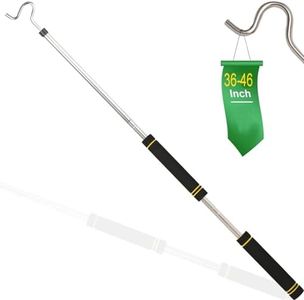 Clothes hook pole, closet hook to reach high hangers 36-46" Lightweight Spliceable S Hooks and Foam Handles (black)