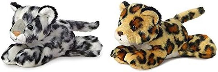Aurora Bundle of 2 7.5" Floppy Beanbag Wildcat Stuffed Animals - Amazon Jaguar & Snow Leopard