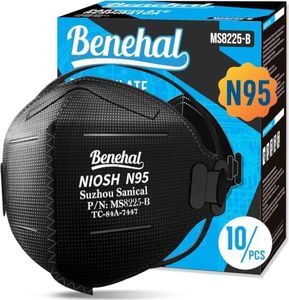 benehal NIOSH Approved N95 Mask Particulate Respirators, Pack of 10 N95 Face Masks, Individually Wrapped, Black