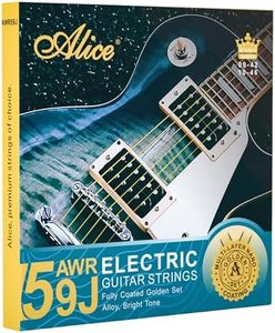Alice Guitar Strings, Coated Electric Guitar Strings - Gold Polished for Smooth Feel and Warm, Bright Tone, Ball End with String Label - Easy to Install (Regular Light, 10-46)