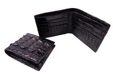 Pelgio Genuine Crocodile Tail Skin Leather Bifold Wallet with Crocodile Skin Interior, Black, One Size, Bifold Wallet