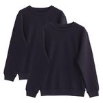 NexFave Kids Boys Girls Unisex Sweatshirt School Uniform Fleece Plain Jumper Crew Round Neck Pullover Long Sleeve Top 2 Pack Navy Blue Size Age 7-8 Years