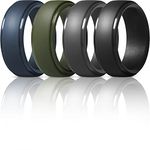 Men's Silicone Ring, Step Edge Rubber Wedding Band, 10mm Wide, 2.5mm Thick (Black, Dark Grey, Dark Blue, Dark Green, 9.5-10 (19.8mm))